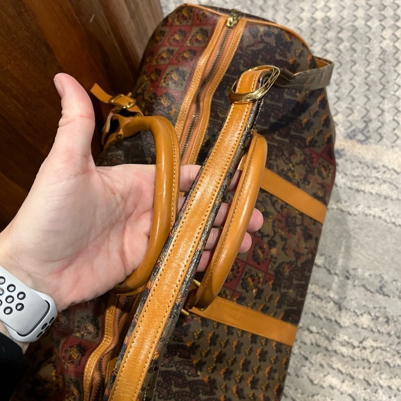 ESCADA Vintage Leather Boston Bag Leather Drum Bag Etro Handle And Strap - Picture 5 of 13